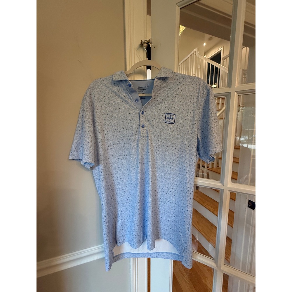 Johnnie-O Performance Polo Shirt Mens Medium Blue Floral Weyhill Golf UPF 50